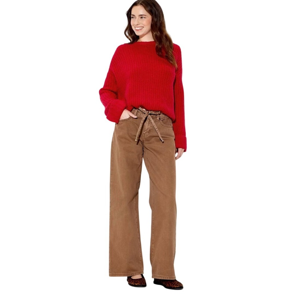 Wild Fable Red Chunky Knit Alpaca Blend Oversized Crewneck Sweater Size S